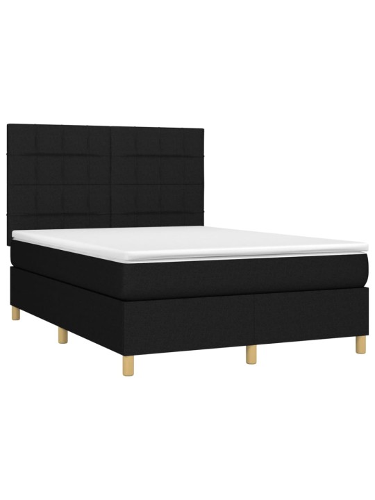 Atsperu gulta ar matraci, LED, melns audums, 140x190 cm