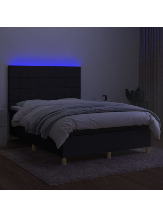 Atsperu gulta ar matraci, led, melns audums, 140x200 cm
