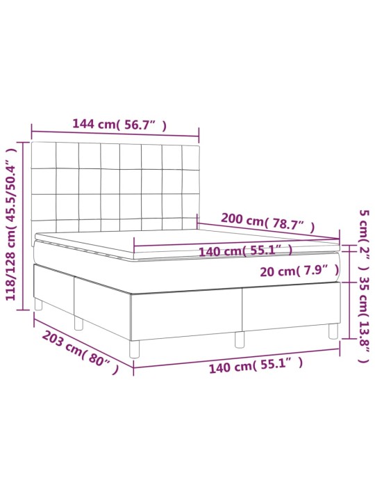 Atsperu gulta ar matraci, led, melns audums, 140x200 cm