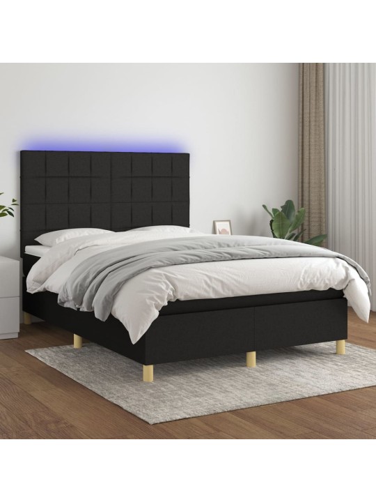 Atsperu gulta ar matraci, led, melns audums, 140x200 cm