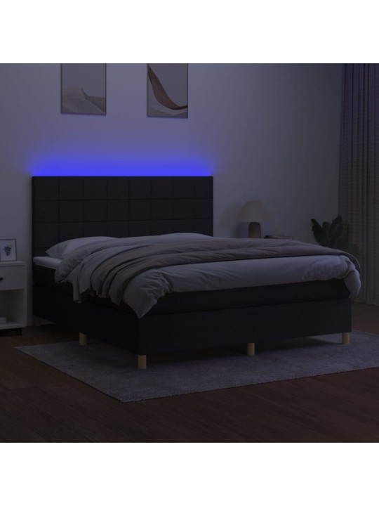 Atsperu gulta ar matraci, led, melns audums, 180x200 cm