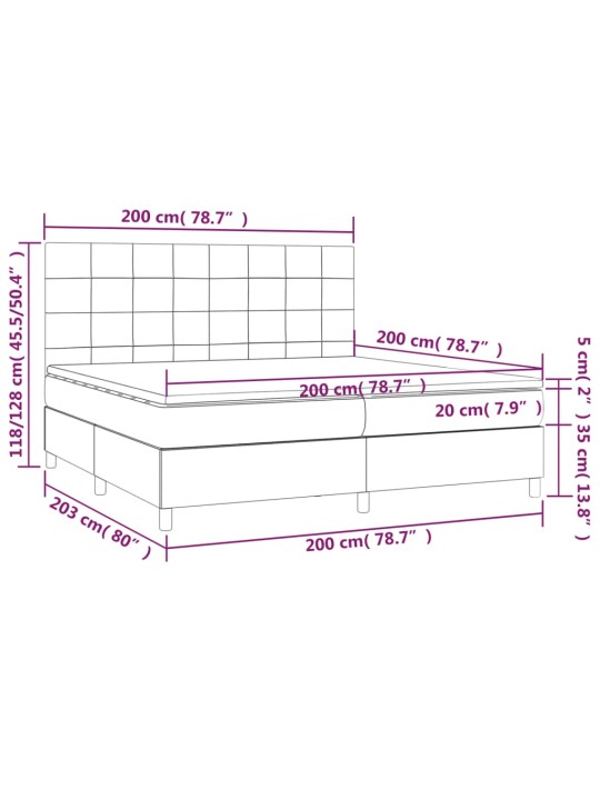 Atsperu gulta ar matraci, LED, melns audums, 200x200 cm