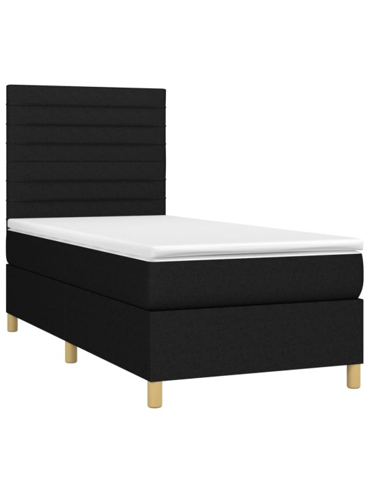 Atsperu gulta ar matraci, LED, melns audums, 90x200 cm