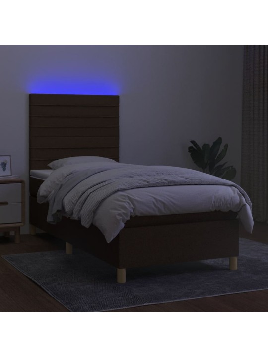 Atsperu gulta ar matraci, led, tumši brūns audums, 90x200 cm