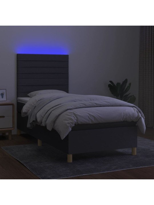 Atsperu gulta ar matraci, LED, tumši pelēks audums, 100x200 cm