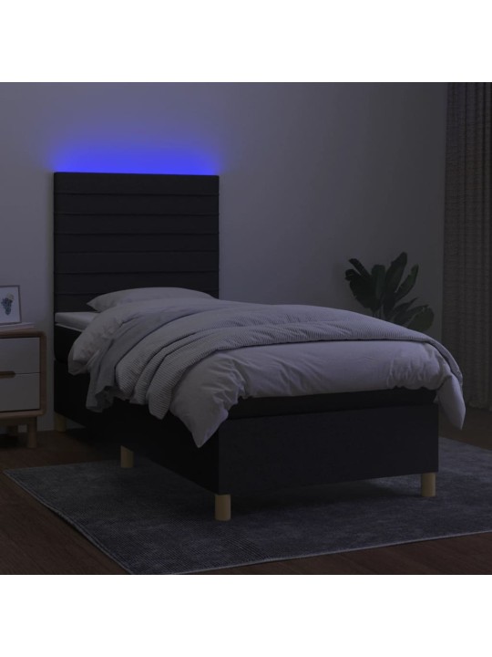 Atsperu gulta ar matraci, led, melns audums, 100x200 cm
