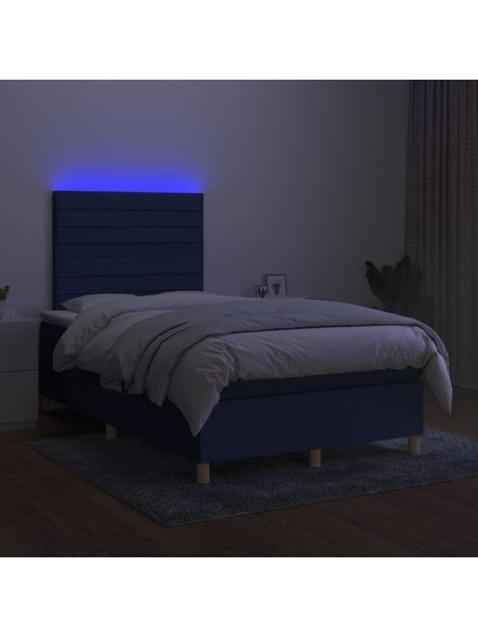 Atsperu gulta ar matraci, LED, zils audums, 120x200 cm