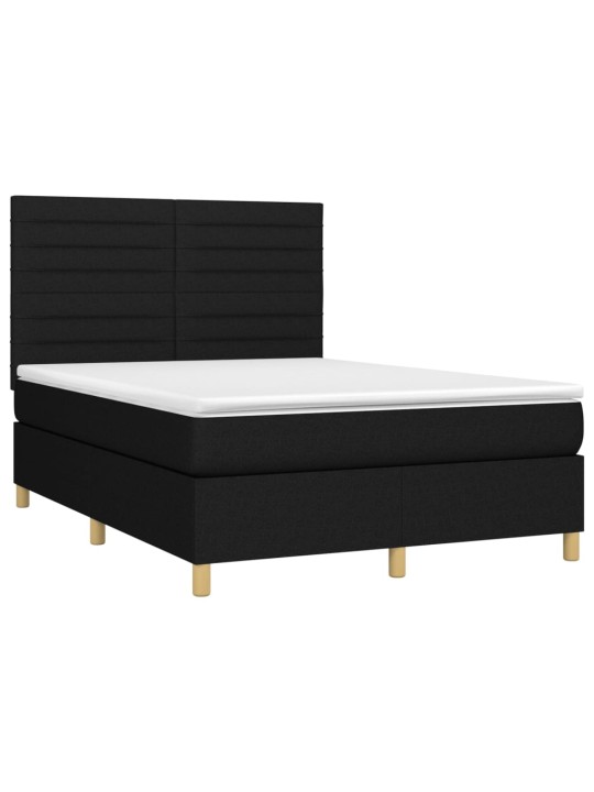 Atsperu gulta ar matraci, LED, melns audums, 140x190 cm
