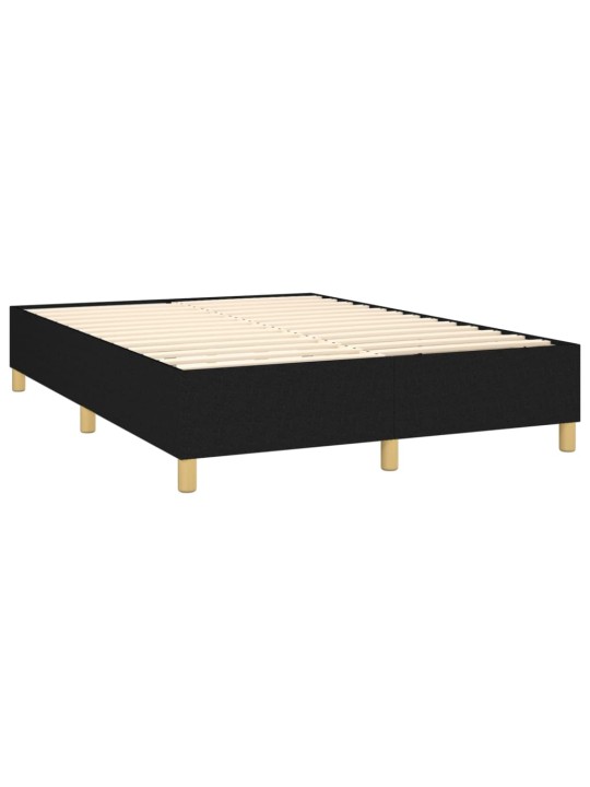 Atsperu gulta ar matraci, LED, melns audums, 140x190 cm