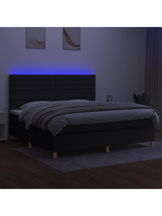 Atsperu gulta ar matraci, LED, melns audums, 200x200 cm