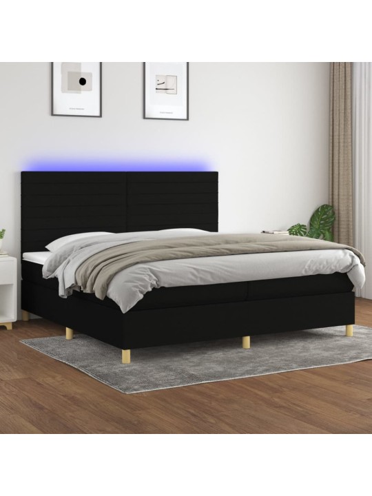 Atsperu gulta ar matraci, LED, melns audums, 200x200 cm