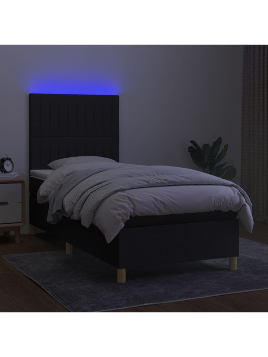 Atsperu gulta ar matraci, led, melns audums, 100x200 cm