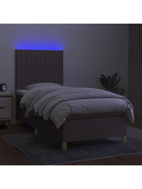 Atsperu gulta ar matraci, LED, pelēkbrūns audums, 100x200 cm