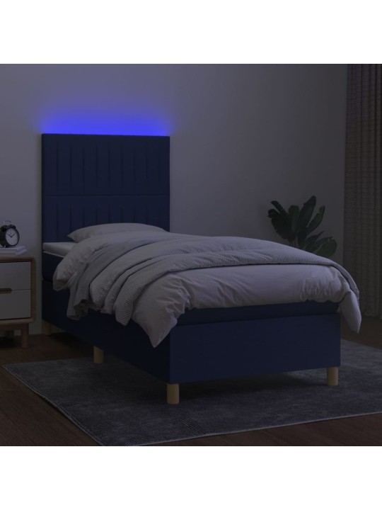 Atsperu gulta ar matraci, LED, zils audums, 100x200 cm