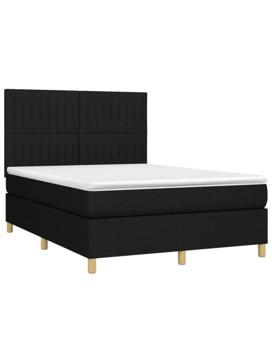 Atsperu gulta ar matraci, LED, melns audums, 140x190 cm