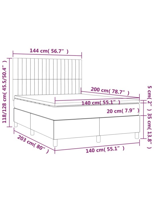 Atsperu gulta ar matraci, led, melns audums, 140x200 cm