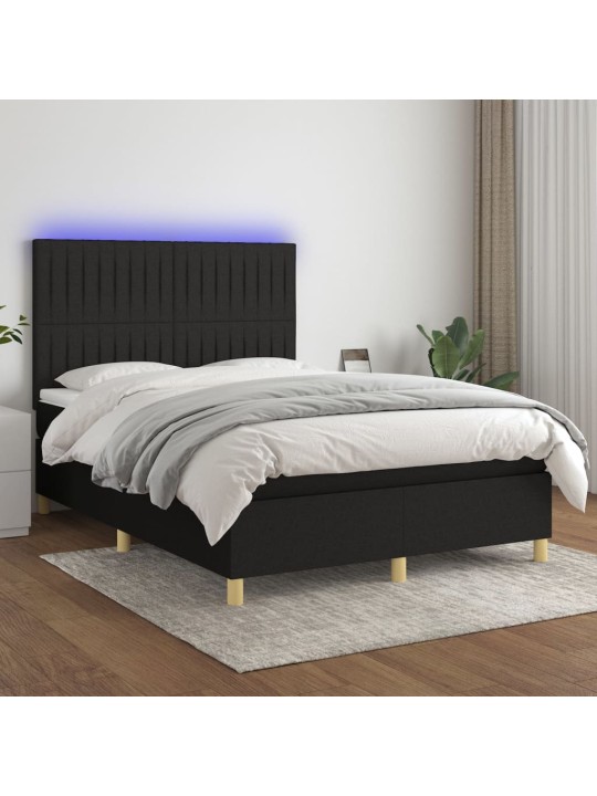 Atsperu gulta ar matraci, led, melns audums, 140x200 cm