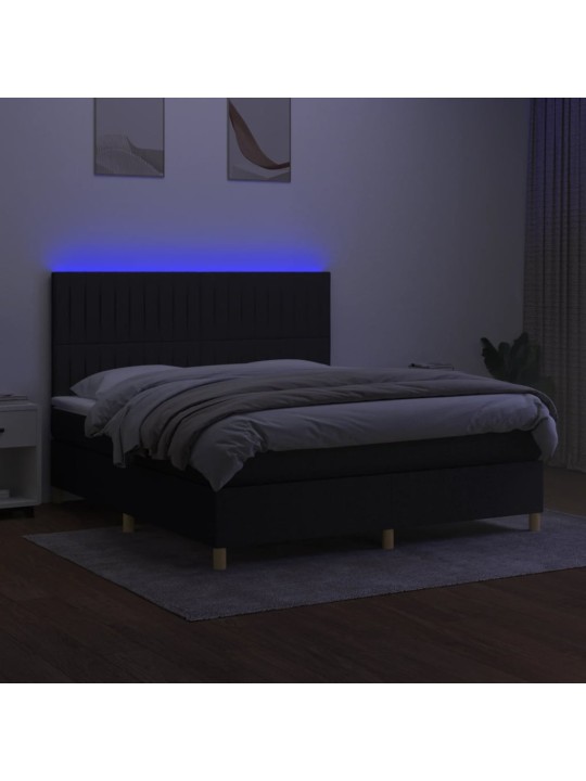 Atsperu gulta ar matraci, led, melns audums, 180x200 cm