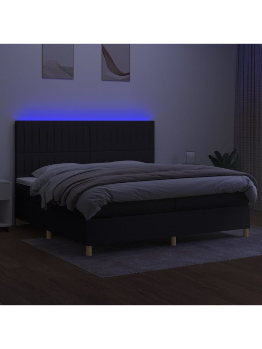 Atsperu gulta ar matraci, LED, melns audums, 200x200 cm