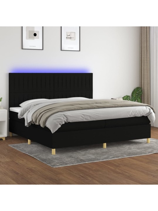 Atsperu gulta ar matraci, LED, melns audums, 200x200 cm
