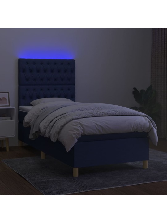 Atsperu gulta ar matraci, LED, zils audums, 80x200 cm