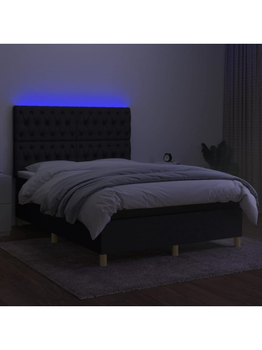Atsperu gulta ar matraci, led, melns audums, 140x200 cm