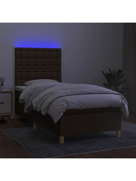 Atsperu gulta ar matraci, led, tumši brūns audums, 80x200 cm