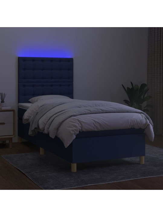 Atsperu gulta ar matraci, LED, zils audums, 80x200 cm