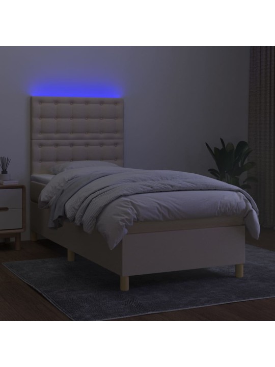 Atsperu gulta ar matraci, led, krēmkrāsas audums, 90x200 cm