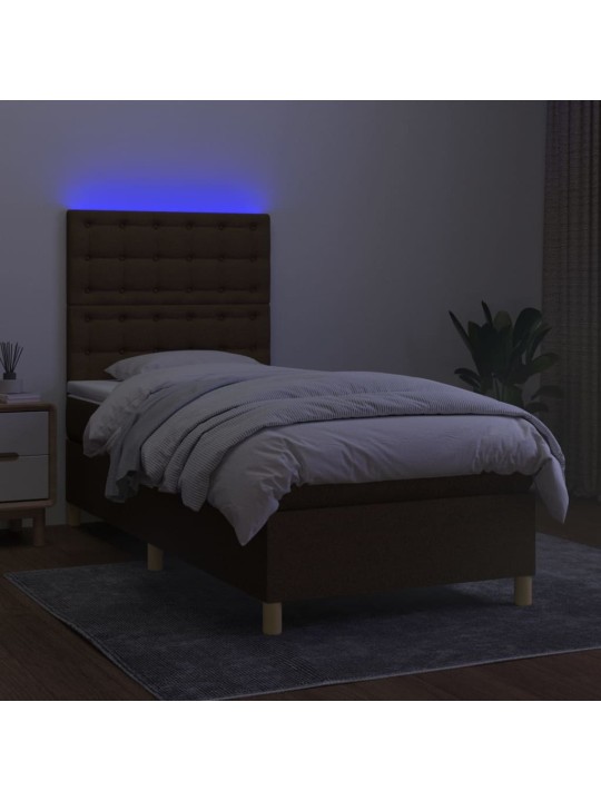Atsperu gulta ar matraci, LED, tumši brūns audums, 100x200 cm