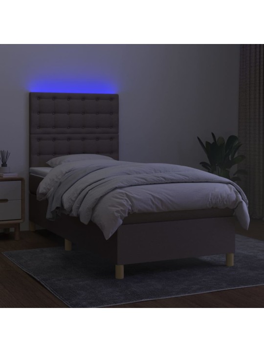 Atsperu gulta ar matraci, LED, pelēkbrūns audums, 100x200 cm