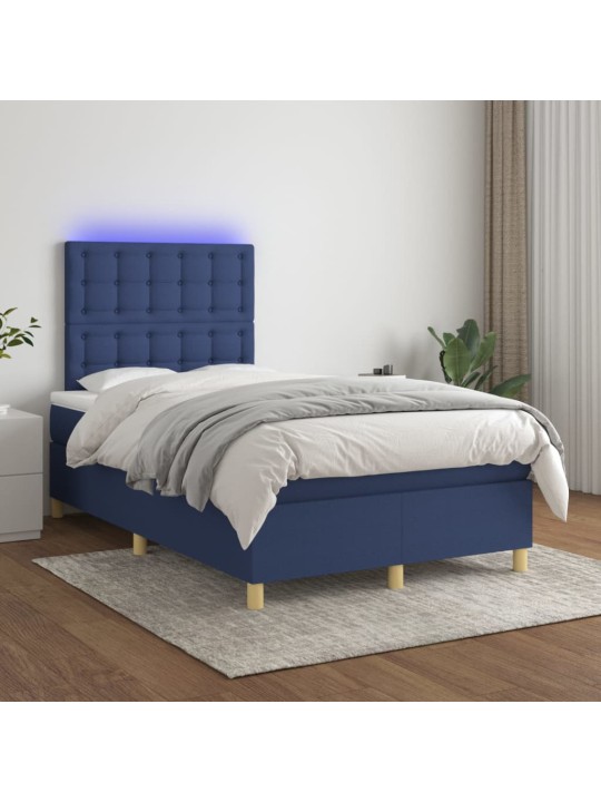 Atsperu gulta ar matraci, LED, zils audums, 120x200 cm