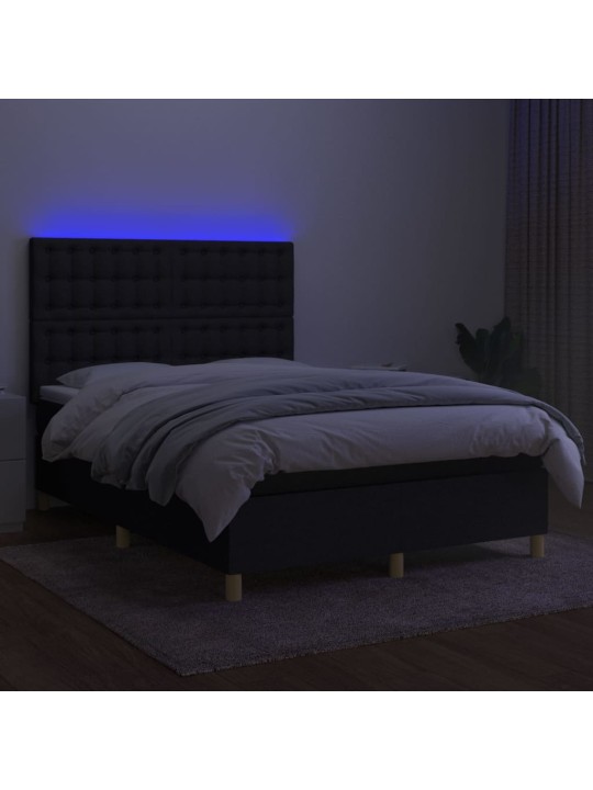 Atsperu gulta ar matraci, led, melns audums, 140x200 cm