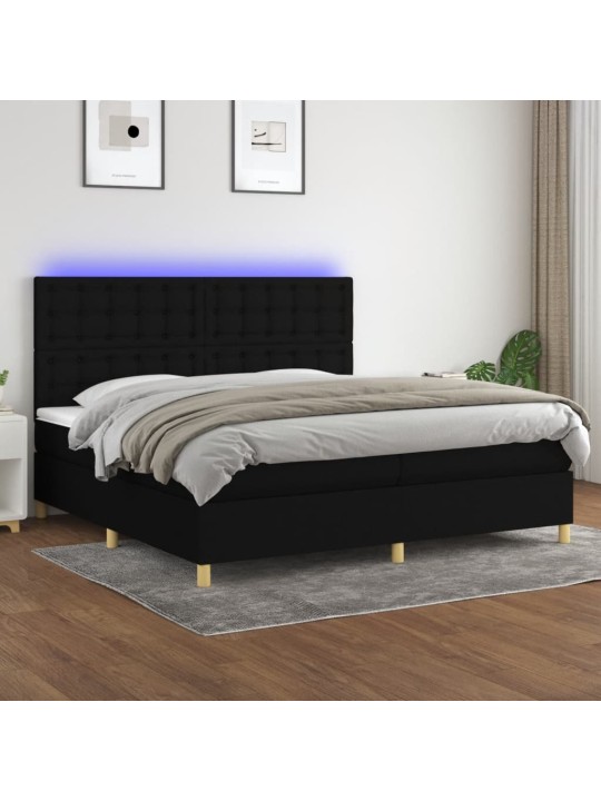 Atsperu gulta ar matraci, LED, melns audums, 200x200 cm