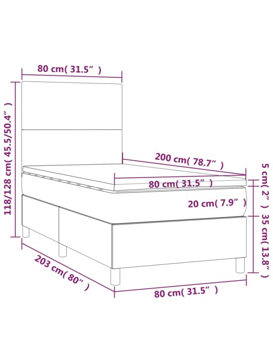 Atsperu gulta ar matraci, led, balta, 80x200 cm, mākslīgā āda