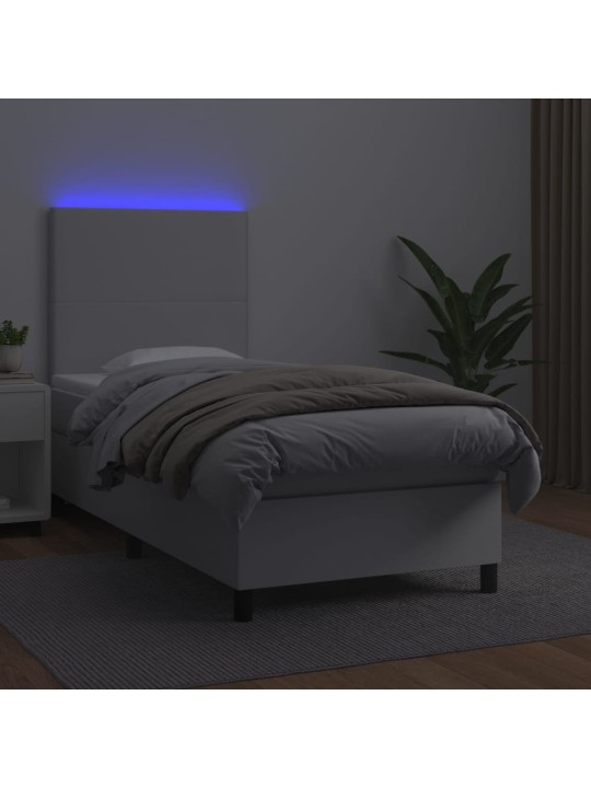 Atsperu gulta ar matraci, led, balta, 90x200 cm, mākslīgā āda