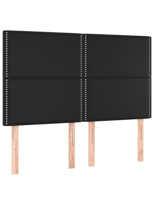 Atsperu gulta ar matraci, LED, melna, 140x200 cm, mākslīgā āda