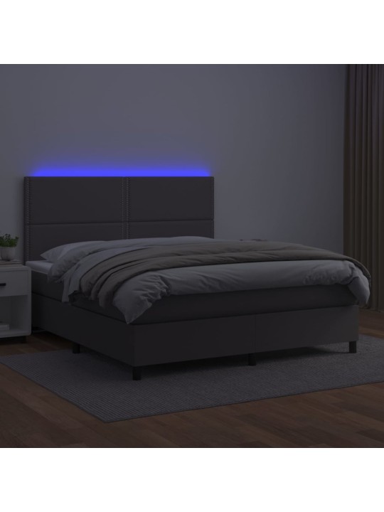 Atsperu gulta ar matraci, LED, pelēka, 140x200 cm, mākslīgā āda