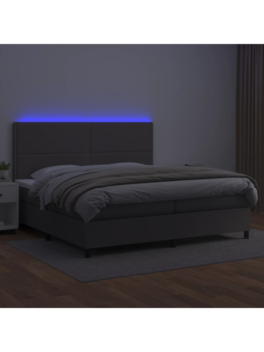 Atsperu gulta ar matraci, LED, pelēka, 200x200 cm, mākslīgā āda