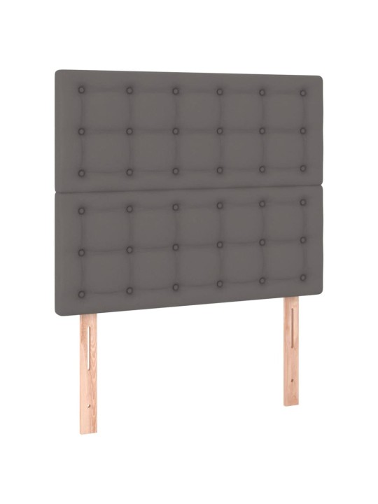 Atsperu gulta ar matraci, LED, pelēka, 90x200 cm, mākslīgā āda