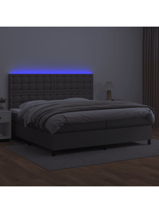 Atsperu gulta ar matraci, LED, pelēka, 200x200 cm, mākslīgā āda