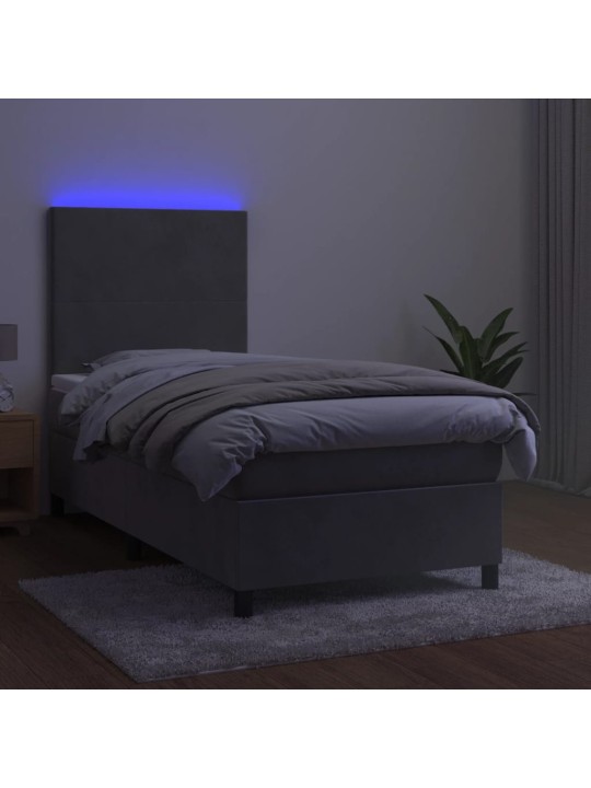 Atsperu gulta ar matraci, led, gaiši pelēks samts, 80x200 cm
