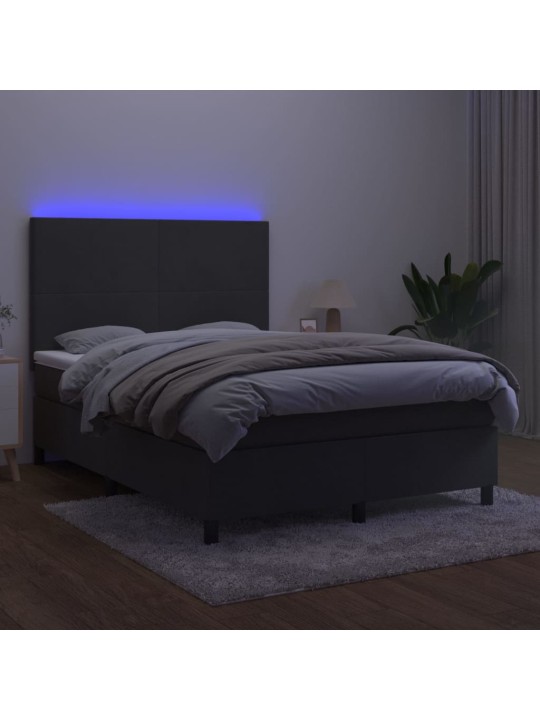 Atsperu gulta ar matraci, LED, tumši pelēks samts, 140x190 cm