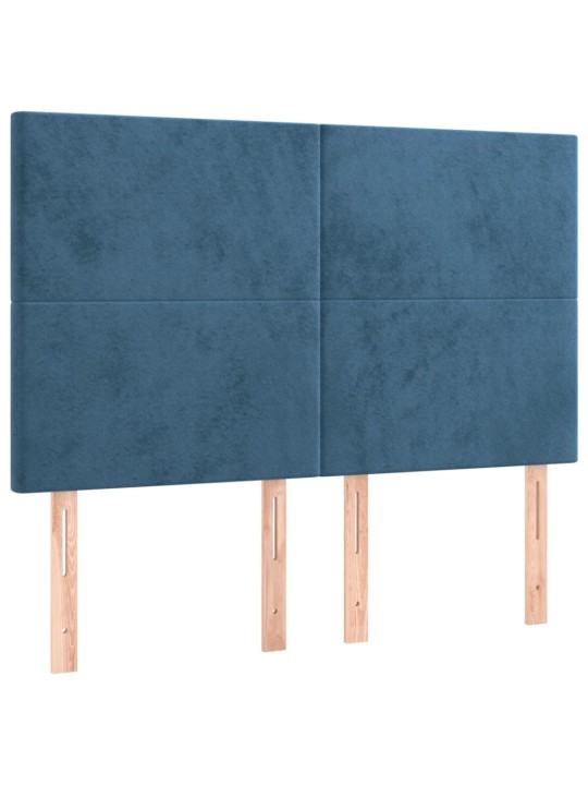 Kontinentālā gulta ar matraci, LED, tumši zils samts, 140x190 cm