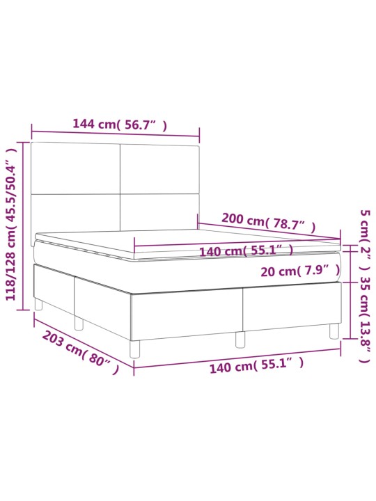 Atsperu gulta ar matraci, LED, melns samts, 140x200 cm