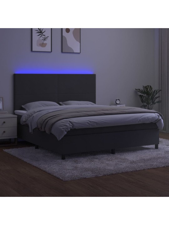 Atsperu gulta ar matraci, LED, tumši pelēks samts, 160x200 cm