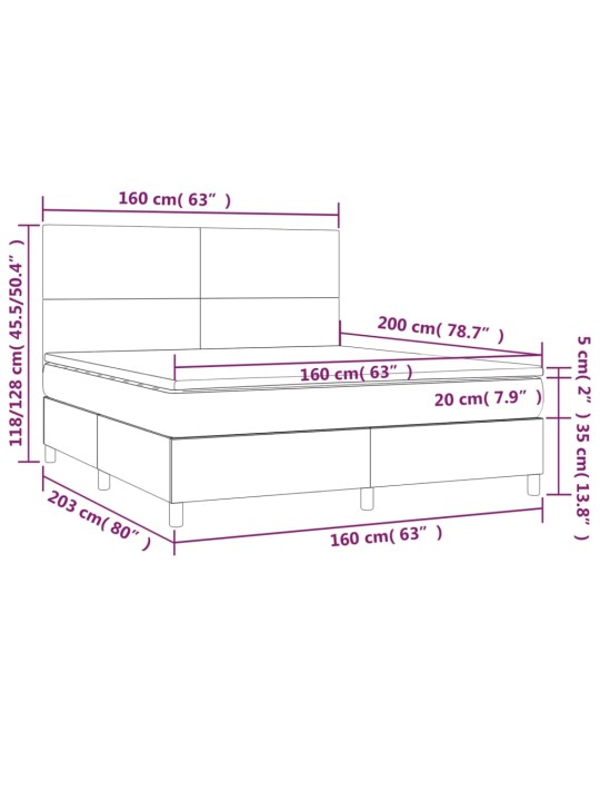 Atsperu gulta ar matraci, LED, melns samts, 160x200 cm