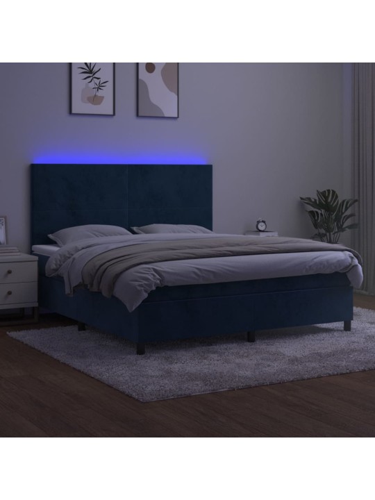 Kontinentālā gulta ar matraci, LED, tumši zils samts, 160x200 cm