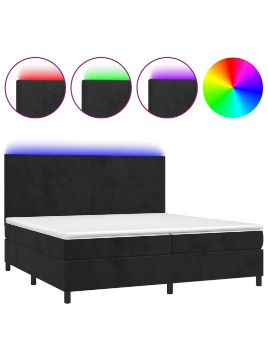 Atsperu gulta ar matraci, LED, melns samts, 200x200 cm