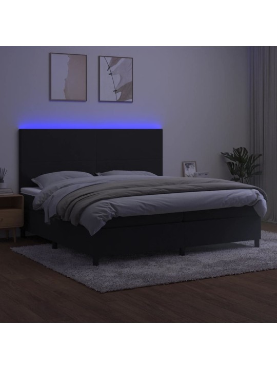 Atsperu gulta ar matraci, LED, melns samts, 200x200 cm